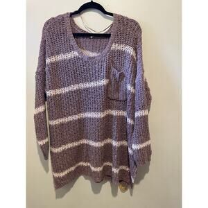 Free People lavender and white striped cozy knit sweater size large